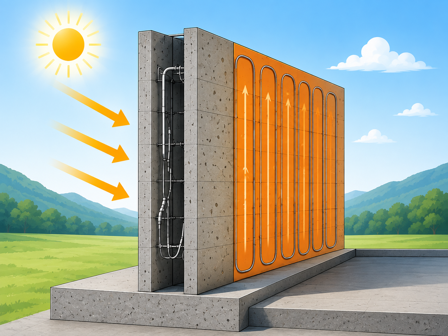 Sunlight warming a Thermal Wall