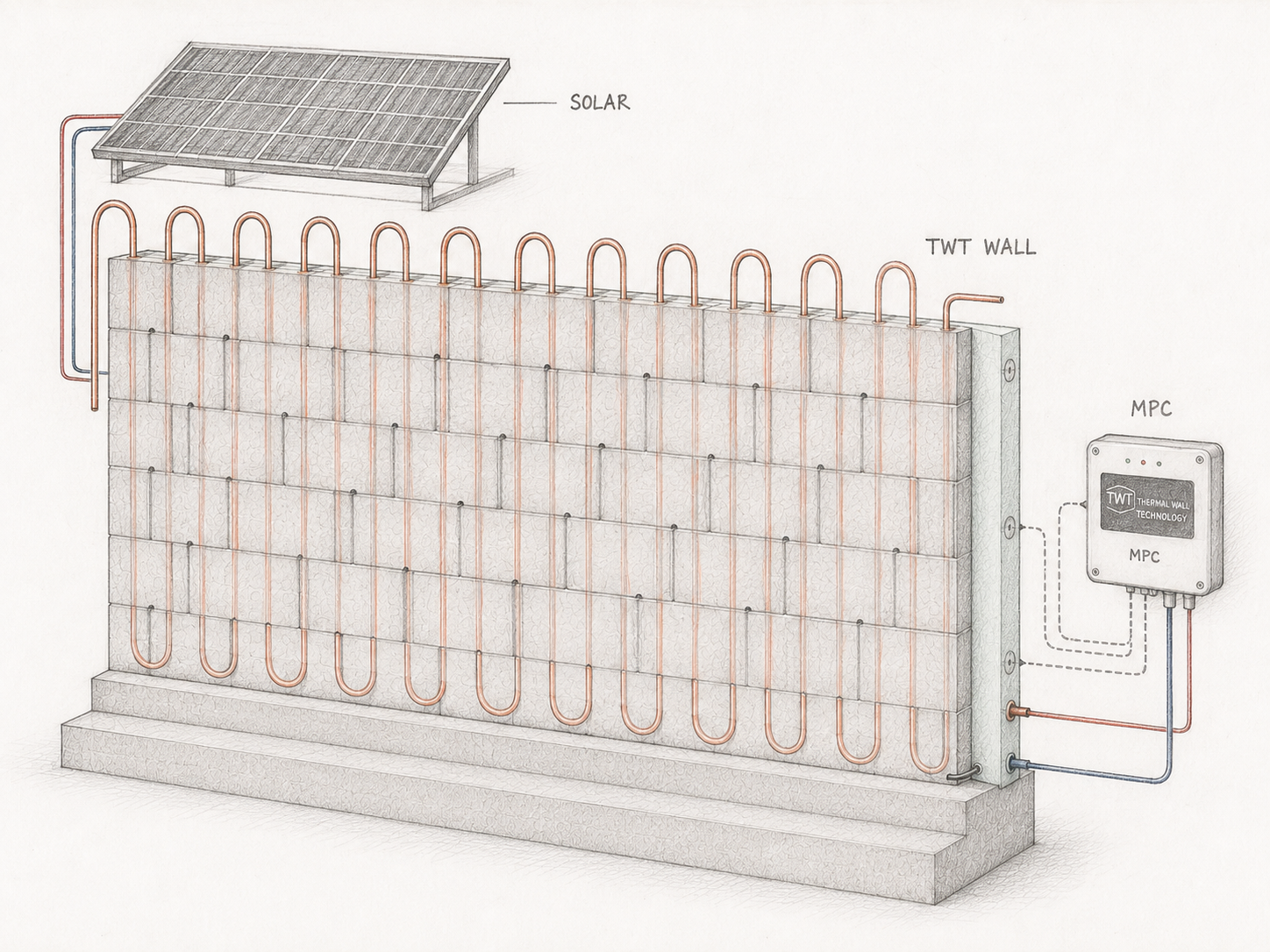 Thermal Wall system with solar thermal and MPC controls