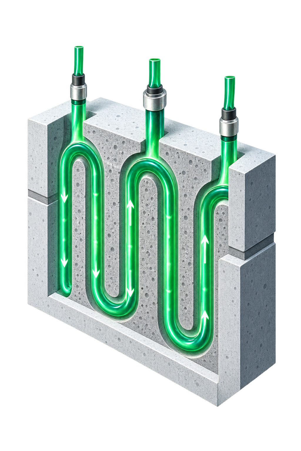 Hydronic tubing embedded within concrete thermal mass